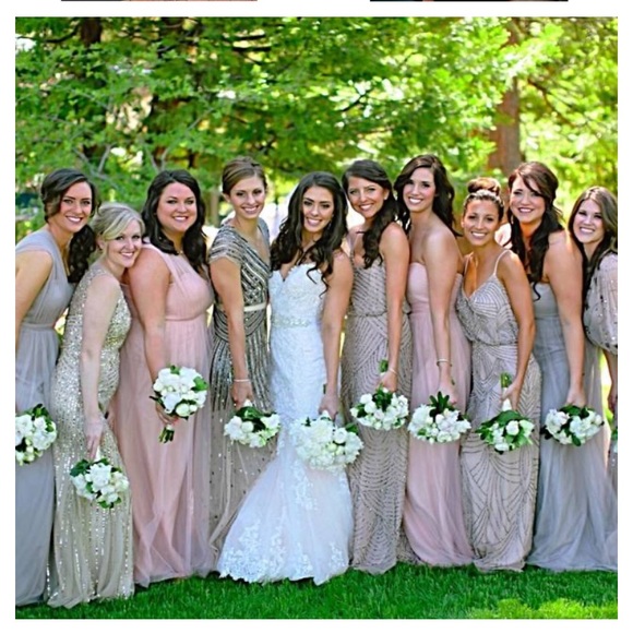 Adrianna-Papell beaded short sleeves V-Neck long evening Gown - Picture 12 of 16